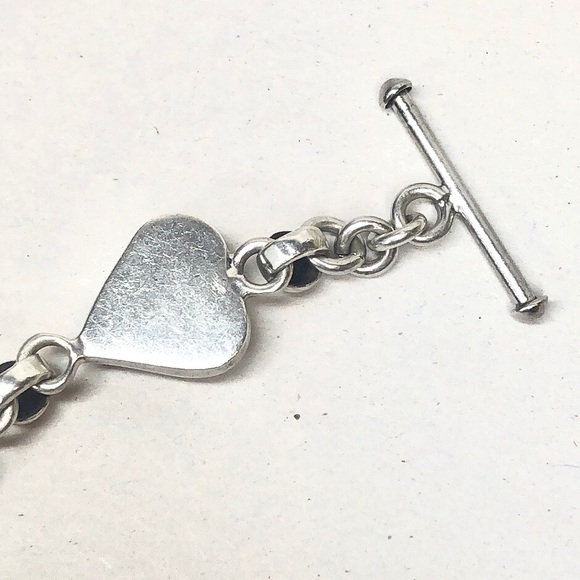 MEXICAN Sterling Silver Red Jasper Heart Toggle Bracelet - Picture 10 of 12